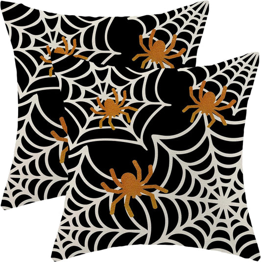 Spider Web Throw Pillow Covers 18x18 Inch Set of 2 Black Halloween Decorative Farmhouse Pillow Covers Outdoor Spider Decor Cushion Case for Home Couch Sofa Halloween Outdoor Decoration