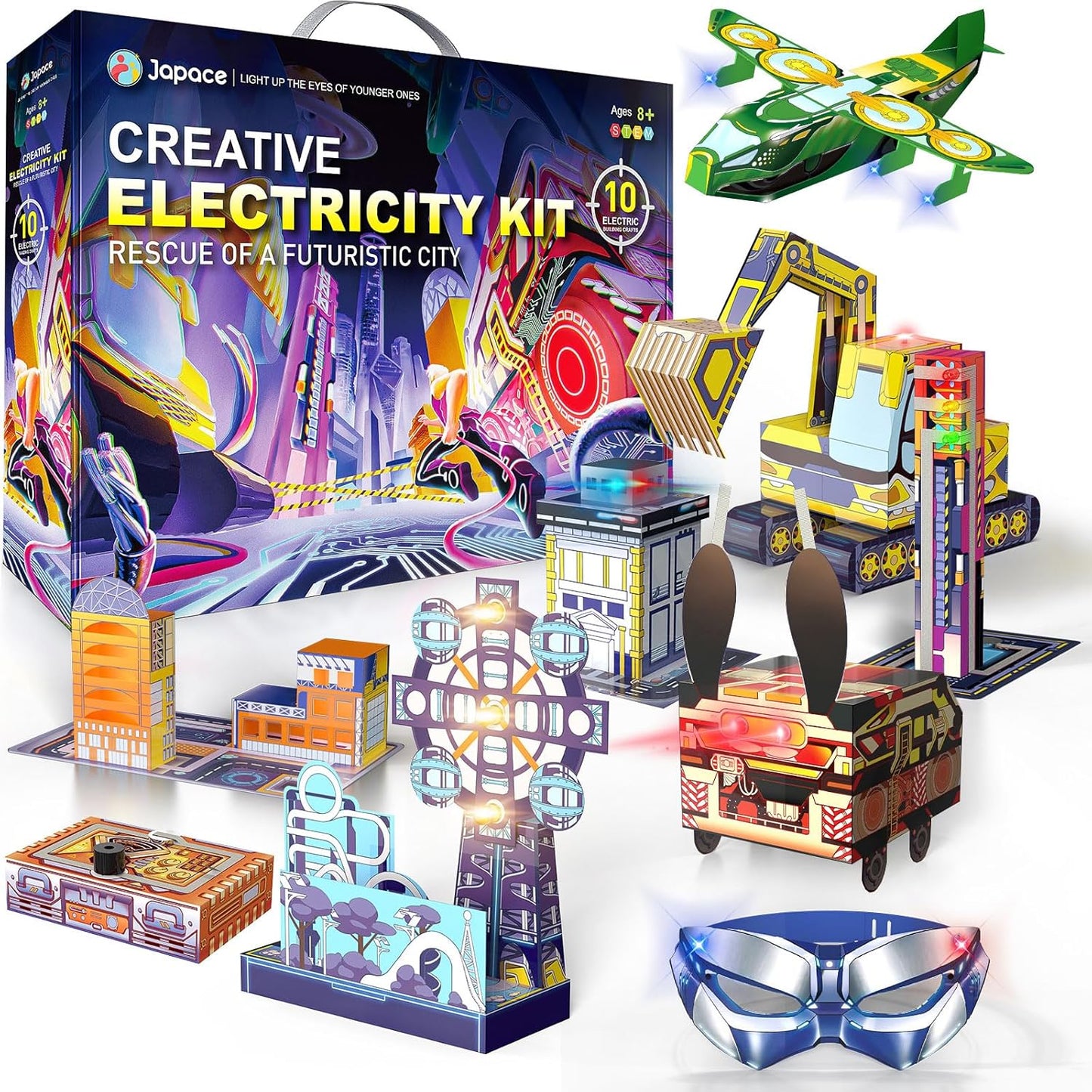 Japace Electricity Science Kits for Kids Age 8-10-12-14, 10 STEM Projects, Paper Circuits Activities, Physics Lab Experiments for Learning & Education, Christmas Birthday Gifts for 8+ Boys Girls