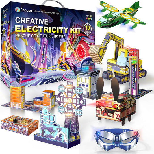Japace Electricity Science Kits for Kids Age 8-10-12-14, 10 STEM Projects, Paper Circuits Activities, Physics Lab Experiments for Learning & Education, Christmas Birthday Gifts for 8+ Boys Girls
