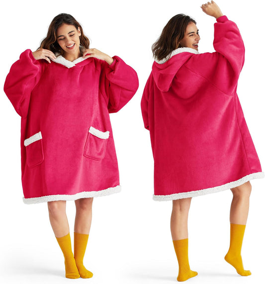 Bedsure Blanket Hoodie, Wearable Blanket for Adults & Kids as Gifts for Women Men, Birthday Gifts for Women Mom Girl Sherpa Oversized Hoodie, Magenta, Standard