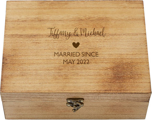 Let's Make Memories Personalized Wooden Keepsake Box With Hinged Lid - Wood Memento Box - Decorative Storage - Home Decor - For Couples, Wedding, Newlyweds - Laser Engraved - Couple's Heart