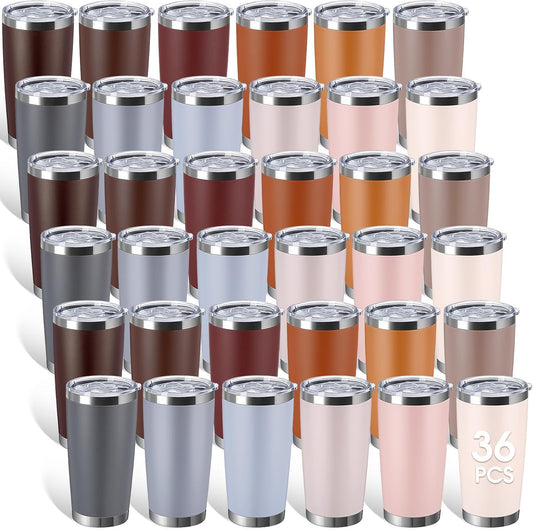 Sieral 36 Packs Stainless Steel Tumbler Bulk with Lid Vacuum Double Wall Insulated Travel Coffee Mug Powder Coated Tumbler Cup for Graduation Wedding Christmas Birthday Party(Brown Gray, 20 oz)