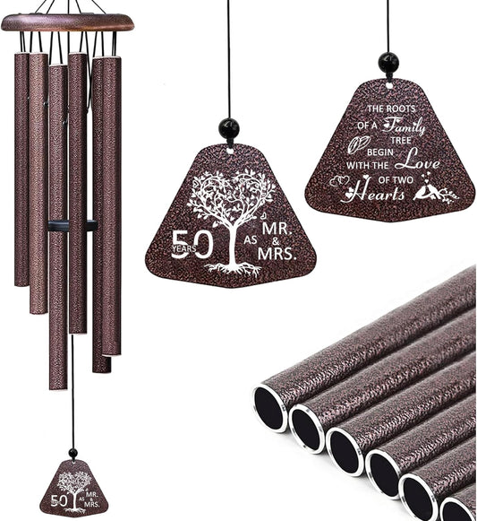 50th Wedding Anniversary Wind Chimes Gifts, Happy 50th Anniversary Ideas Gifts for Couple Parents Wife Husband, Golden 50 Anniversary's Keepsake Gift Wind Chimes for Outside 32"