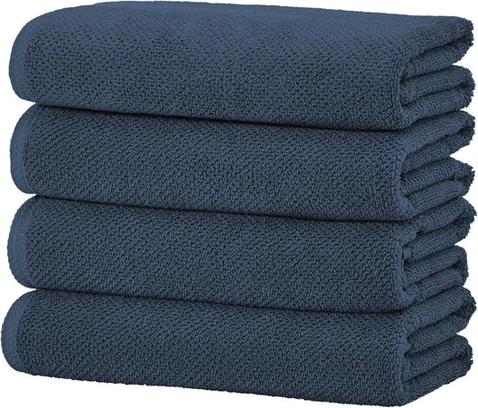 Great Bay Home Navy Bath Towels - 100% Cotton 4 Pack 54x27 Bath Towel Set - Absorbent, Quick-Drying, Durable Towels for Bathroom Decor - Low-Twist, Two-Ply Fibers (Stone Blue)