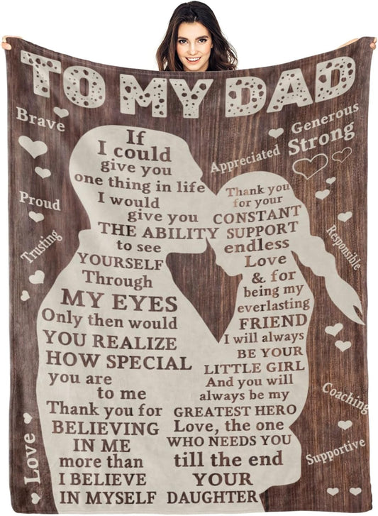 Fathers Day Blanket Gifts for Dad from Daughter, Best Dad Ever Blanket, Father Throw Blankets, 70" L x 50" W