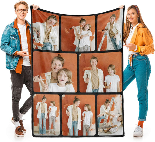 Custom Blankets with Photos for Family, Personalized Picture Blanket, Customized Blankets with Picture as Gifts for Chrimstas Birthday Mothers Day Fathers Day