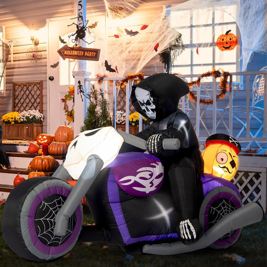 Sizonjoy Halloween Inflatables Black Rider with Pumpkin, 6 FT Halloween Decorations with Built-in LEDs, Halloween Blow Up Yard Decorations for Indoor Outdoor Party Garden
