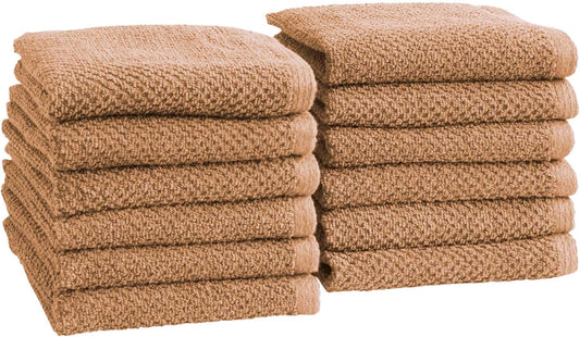 Great Bay Home Orange Washcloth- 100% Cotton 12-Pack 13x13 Wash Cloth - Absorbent, Quick-Drying, Durable Face Towels for Bathroom Decor - Low-Twist, Two-Ply Fibers (Clay)