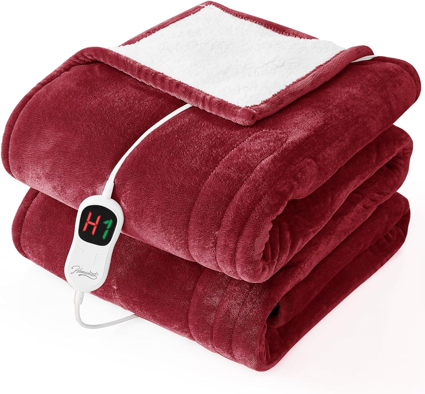 Homemate Electric Heated Blanket Full - 72"x84" Heating Bed Blankets Throw with 10 Heating Levels 8 Hours Auto Off Fast Heating Over-Heated Protection Ultra Soft Warm Flannel ETL Certified Red