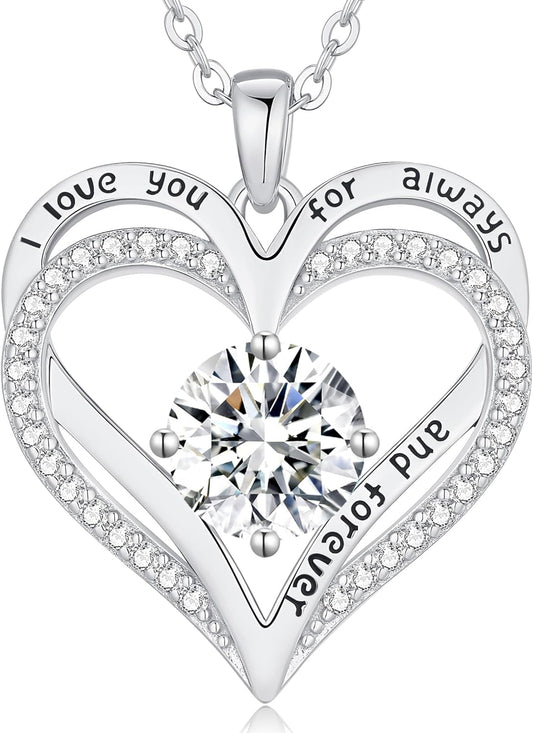 LOUISA SECRET Love Heart Birthstone Necklaces for Women, Birthday Gift for Women, Anniversary Jewelry for Wife Her, 925 Sterling Silver Pendant Necklace, Mother's Day Gift