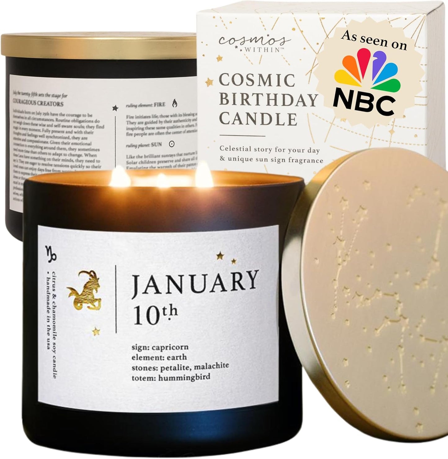 January 10th Personalized Zodiac Candle | Inspirational Astrology Reading and Daily Affirmation for Your Birthdate | Handmade Capricorn Candles | Astrology Birthday Gifts for Women