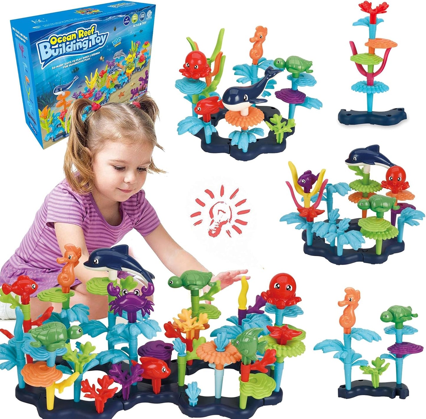 Ocean Reef 180pcs Building Set, STEM Toy for Kids Age 3, 4, 5, 6, Interlocking Toy Building Block