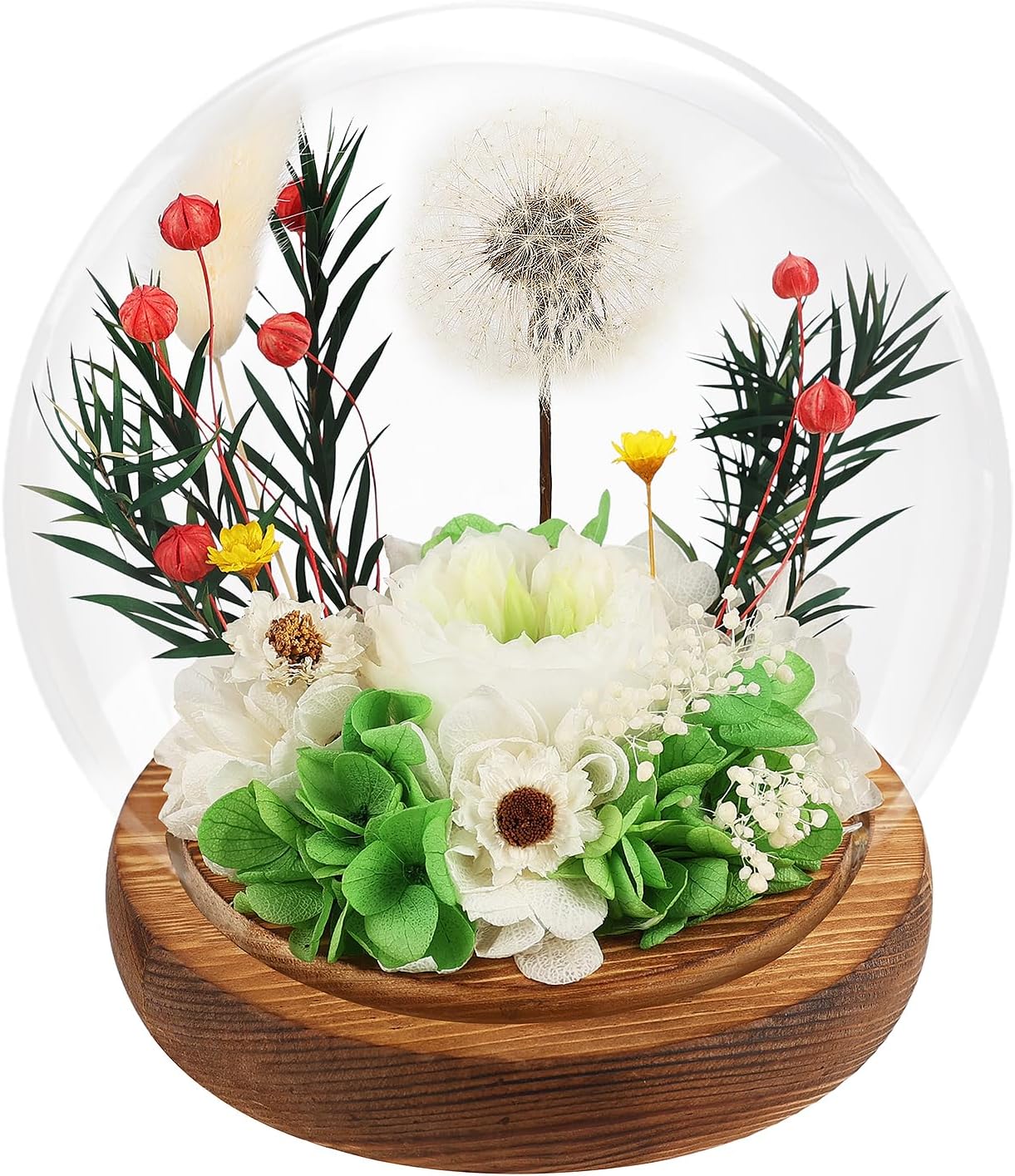FIACO Gifts for Women Preserved Flower Forever Dandelion Rose in Glass Real Fresh Flowers for Delivery Prime Mothers Day Birthday Gifts for Mom Grandma Sister Wife Eternal Dandelion Flower Decor Green