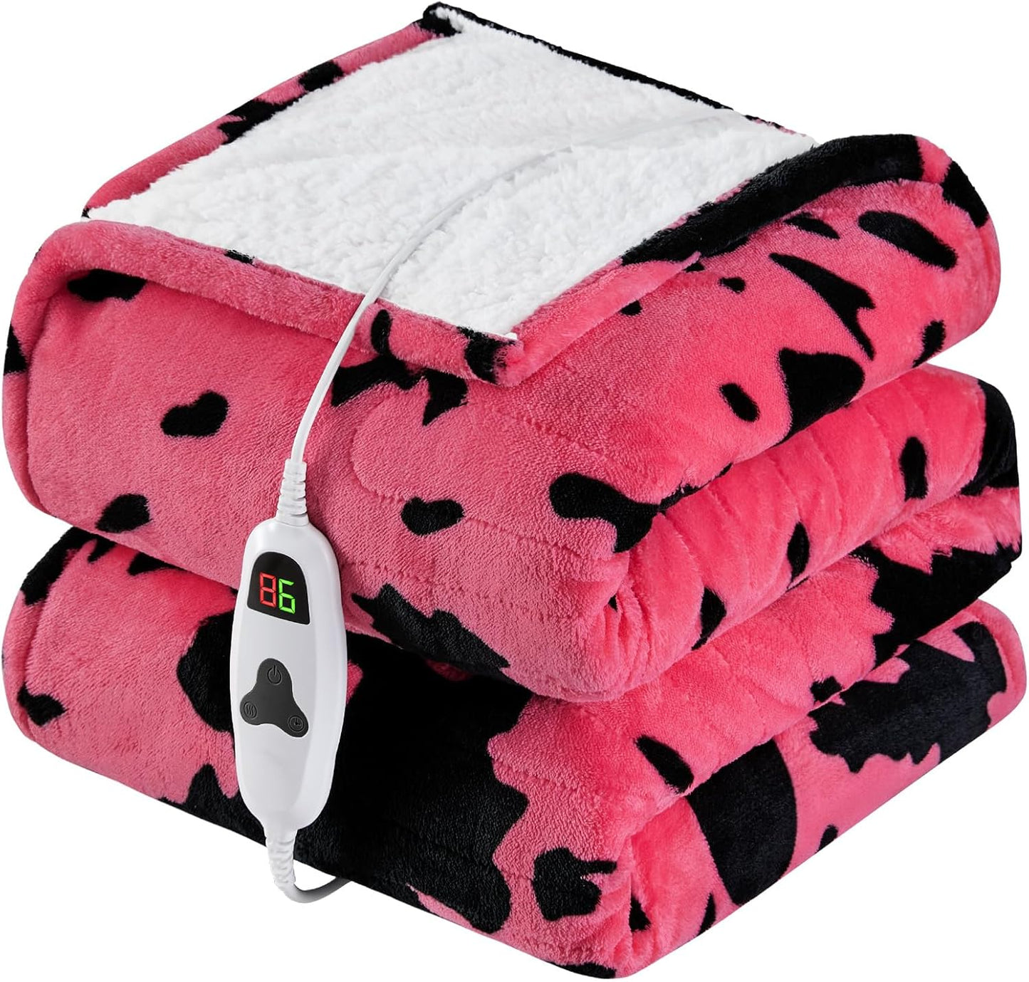 Cow Print Heated Electric Blanket Throw,50X60 Pink Heating Blanket with 10 Heats Levels & 8 Hours Auto Off,Highland Cow Decor Stuff Fleece Sherpa Blankets Warmer Gifts for Women Adults Washable,ETL