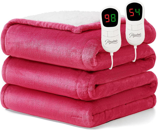 Homemate Electric Heated Blanket King Size - 100"x90" Heating Blanket King Size Dual Control 1/2/4/6/8 Hours Auto-Off 10 Heat Level Over-Heat Protection Flannel Sherpa ETL Certification