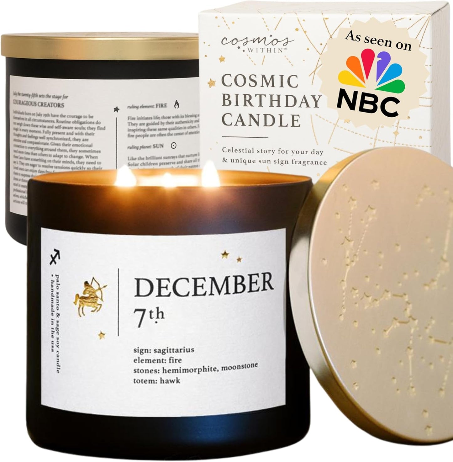 December 7th Personalized Zodiac Candle | Inspirational Astrology Reading and Daily Affirmation for Your Birthdate | Handmade Sagittarius Candles | Astrology Birthday Gifts for Women
