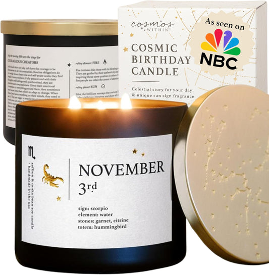 November 3rd Personalized Zodiac Candle | Inspirational Astrology Reading and Daily Affirmation for Your Birthdate | Handmade Scorpio Candles | Astrology Birthday Gifts for Women