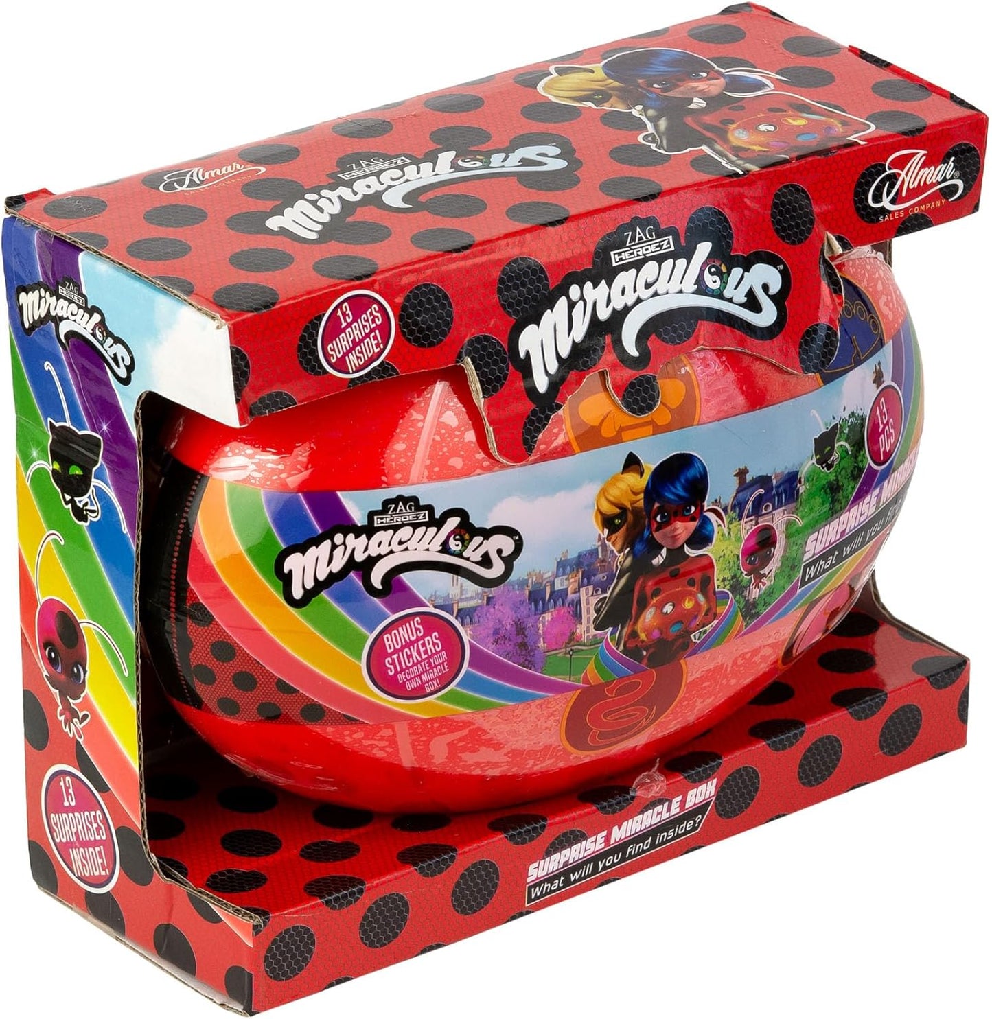 Miraculous 13pc Surprise Miracle Box -Zag Heroez Themed Ladybug and Cat Noir Toys Surprise with Stickers for Kids, Treasure Prizes, Birthday Favors