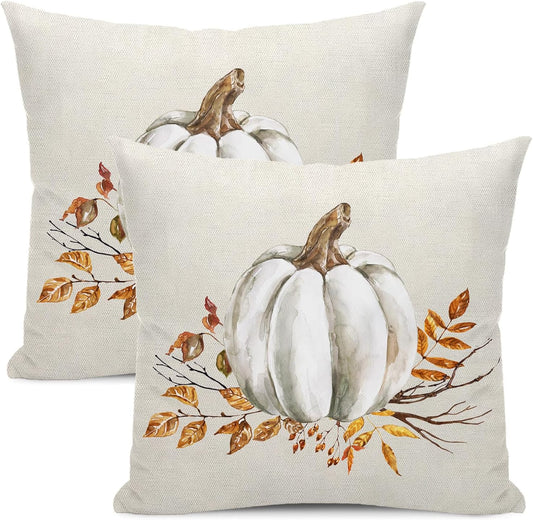 Fall Pillow Covers 20x20 Set of 2 Autumn Pumpkin Leaves Throw Pillow Covers Outdoor Decor Thanksgiving Decoration for Home Autumn Decorative Linen Cushion Covers for Sofa Couch Fall Decor