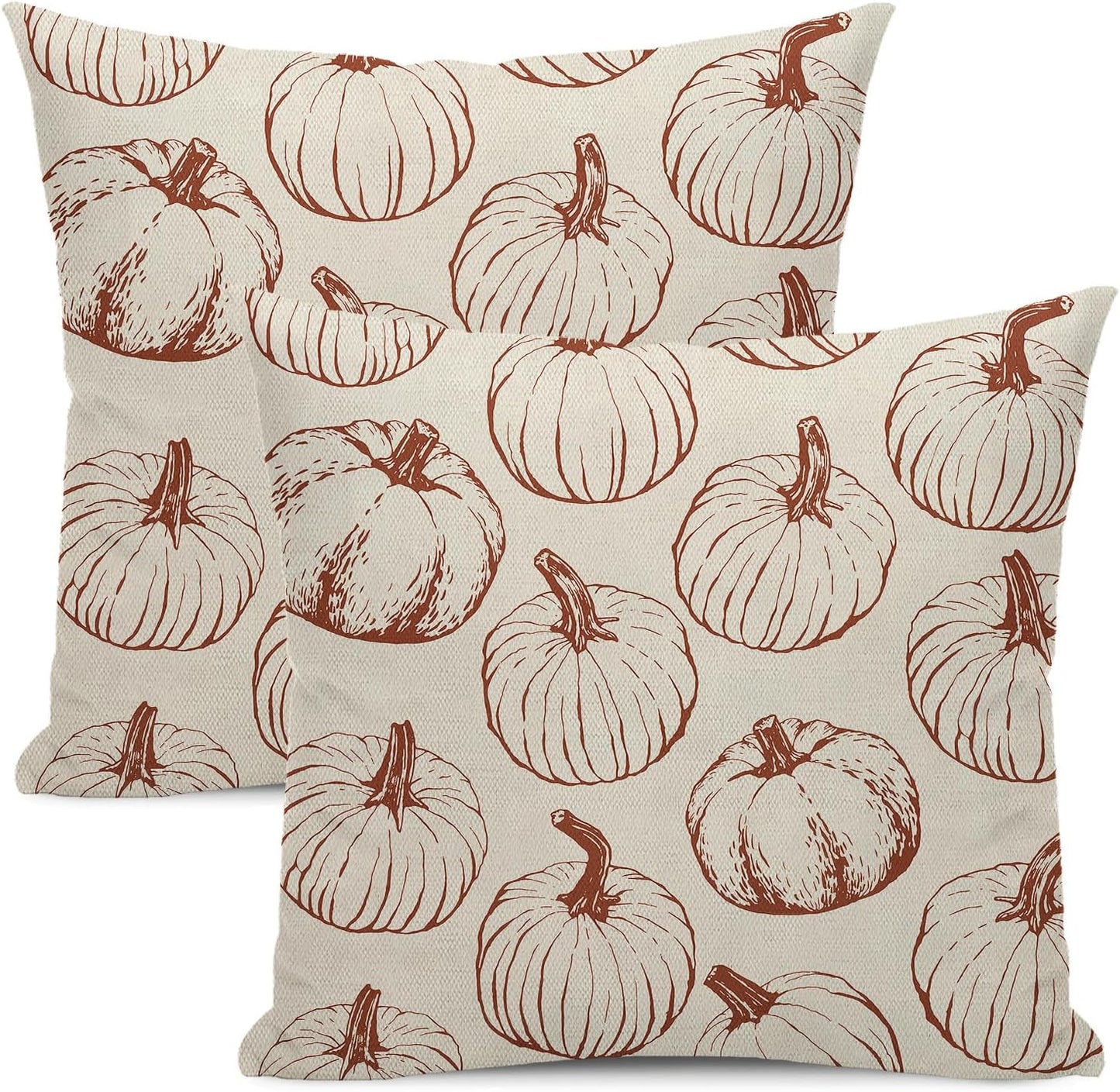 Fall Pillow Covers 18 x 18 Set of 2 Brown Pumpkin Throw Pillow Covers Autumn Harvest Thanksgiving Decoration Pillowcase Farmhouse Decorative Cushion Case Decoration for Home Couch Outdoor Decor