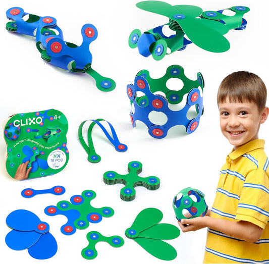 Clixo Itsy Magnetic Toy for Kids - Flexible, Durable, Imagination-Boosting Magnet Building Toy. Educational Multi-Sensory STEM Experience. Great as a Travel Game. Ages 4-99. 18 Piece Pack