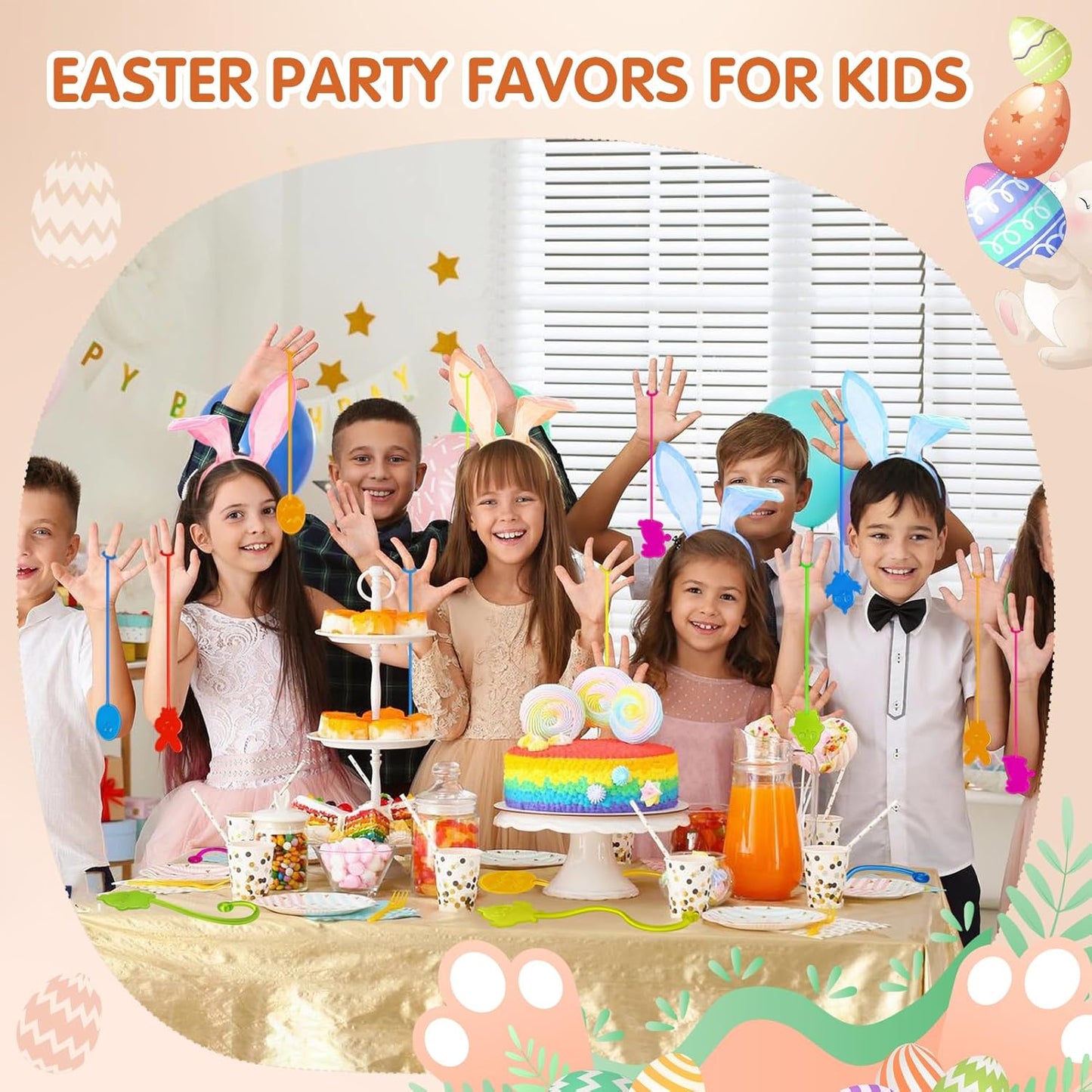 Easter Sticky Hands Bulk 42 PCS Party Favors for Kids Easter Egg Fillers Basket Stuffers Stretchy Sticky Hand Toy Goodie Bag Stuffers Classroom Prizes for Kids Toys Carnival Birthday Party Supplies