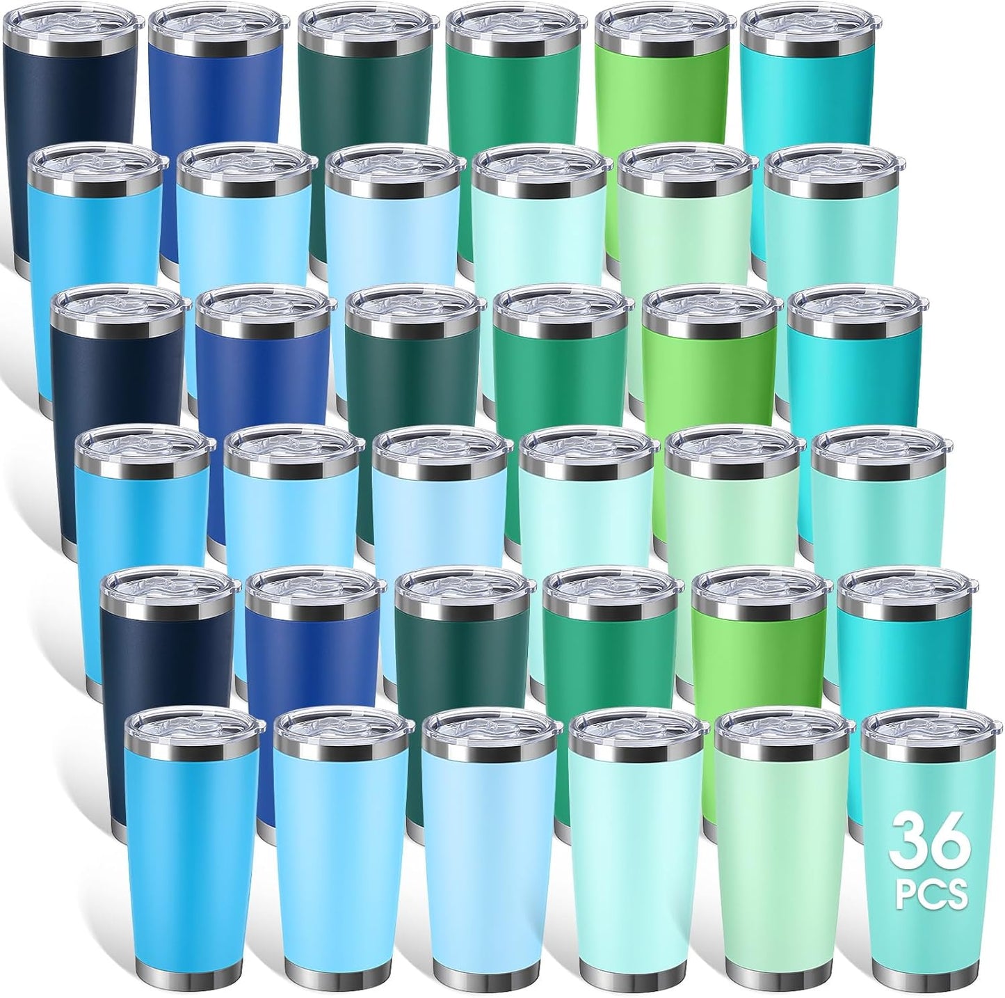 Sieral 36 Packs Stainless Steel Tumbler Bulk with Lid Vacuum Double Wall Insulated Travel Coffee Mug Powder Coated Tumbler Cup for Graduation Wedding Christmas Birthday Party(Cool Color, 20 oz)