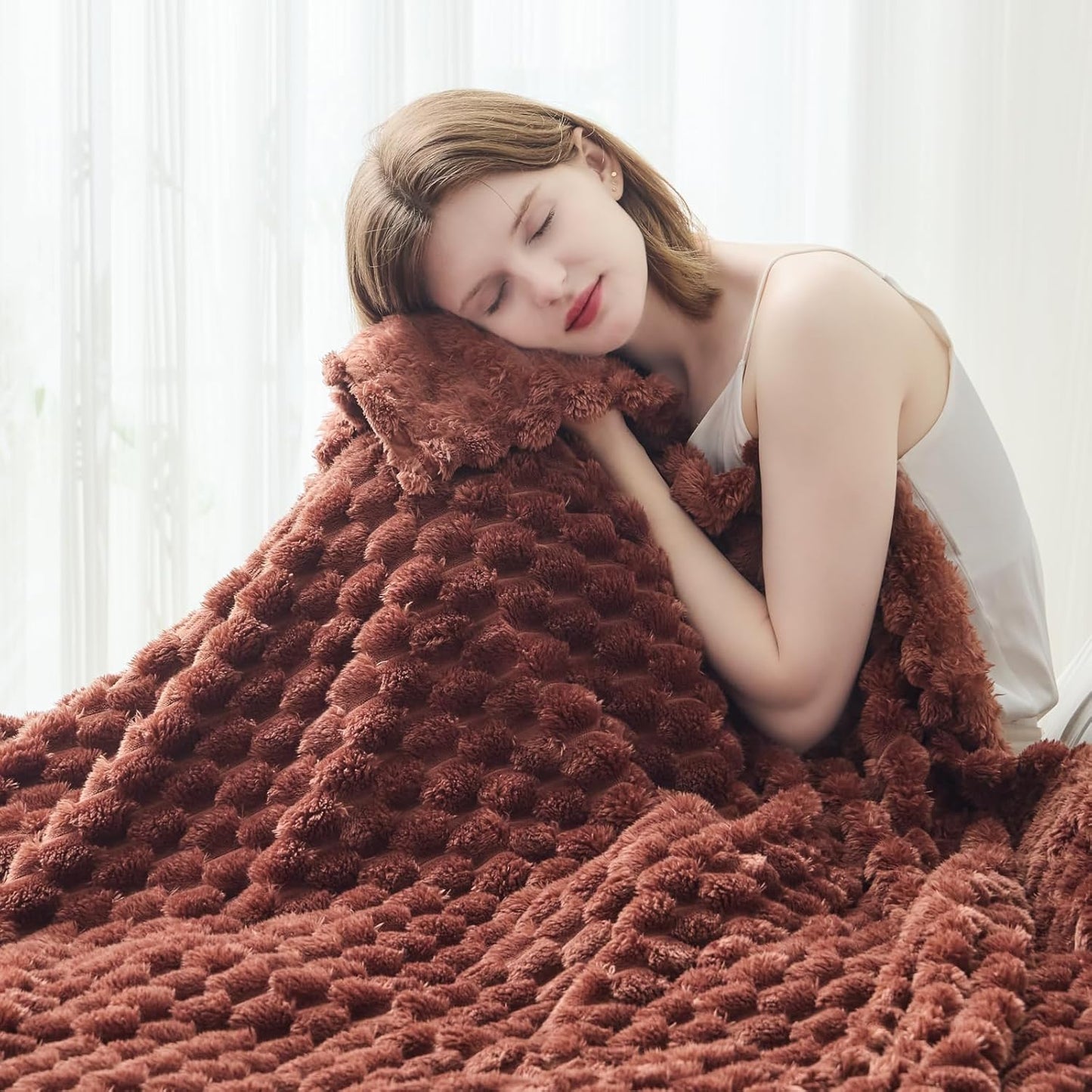 NEWCOSPLAY Super Soft Throw Blanket Coffee Premium Silky Flannel Fleece 3D Clouds Stylish Jacquard Lightweight Bed Blanket All Season Use 350GSM (Coffee, Throw(50"x60"))