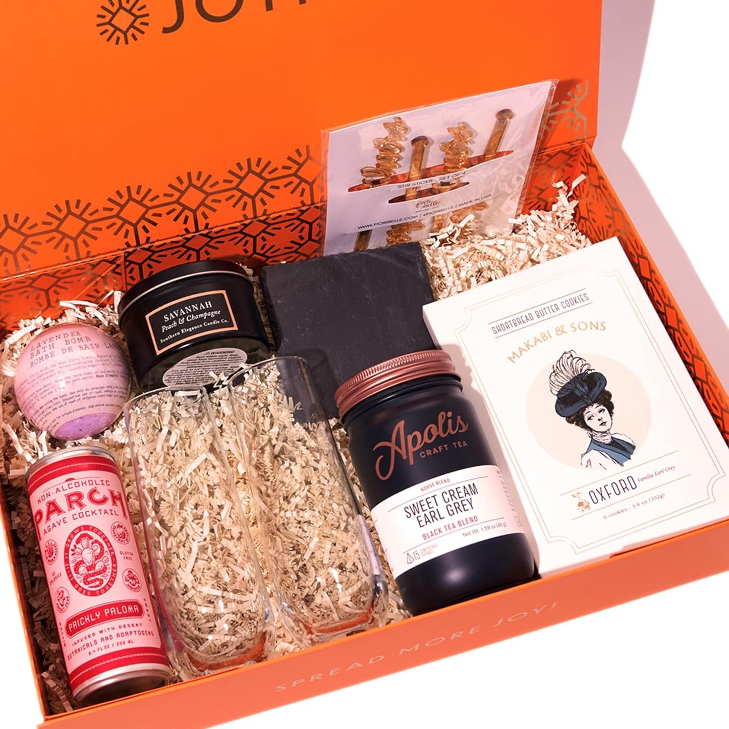 Joyful Co. Gift Box for Girlfriend & Boyfriend - Premium Wedding Gift Box for Her & Him with Champagne Glasses, Cocktail, Cookies, Candle, Coasters & More, Unique Luxury Wedding Gift Basket