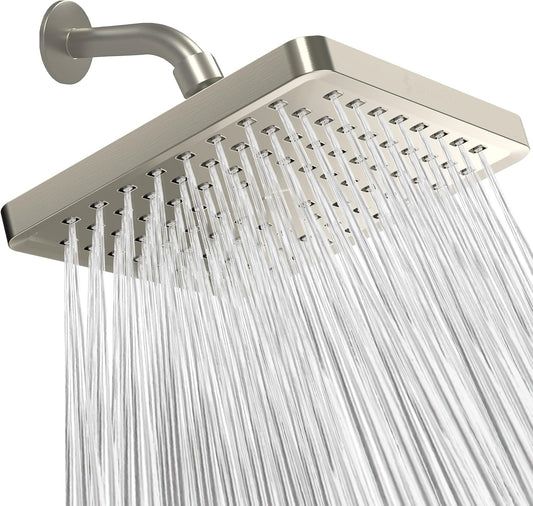 SparkPod Shower Head - High Pressure Rain - Premium Quality Luxury Design - 1-Min Install - Easy Clean Adjustable Replacement for Your Bathroom Shower Heads (Elegant Brushed Nickel, 8 Inch Square)