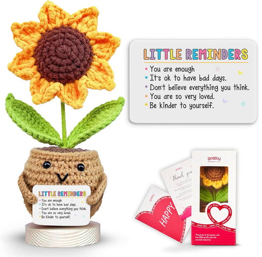 Gossby Handmade Positive Sunflower Crochet with Message - Little Reminder You are Enough - Inspirational Gift for Women - Positive Energy, Apreciation, Farewell, Retirement, Goodbye Gift for Coworker