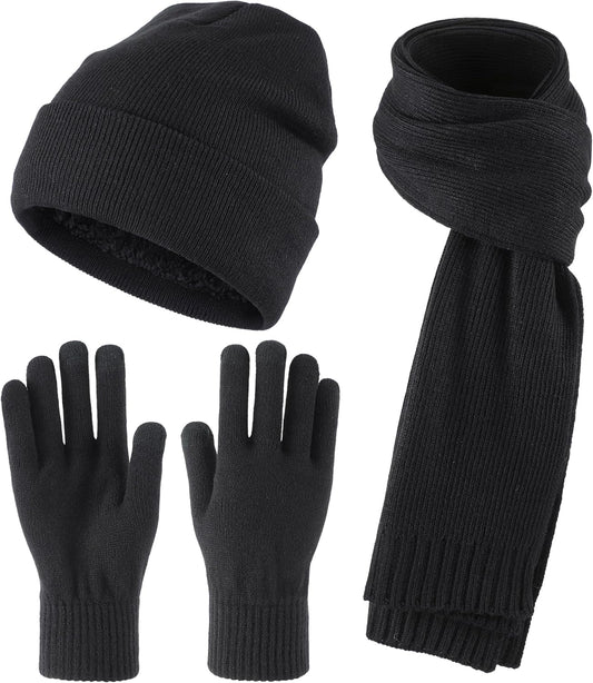 Home Prefer Men's Knit Beanie Hat Scarf Gloves Cold Weather Set Long Neck Scarf Touchscreen Gloves Winter Hat for Men