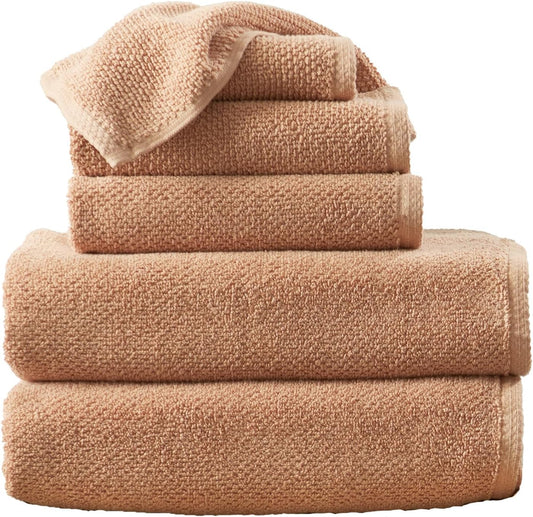 Orange Bath Towels - 100% Cotton 6 Piece Towel Set - 2 Bath Towels, 2 Hand Towels, 2 Washcloths - Absorbent, Quick-Drying, Durable Towels for Bathroom Decor - Low-Twist, Two-Ply Fibers (Clay)