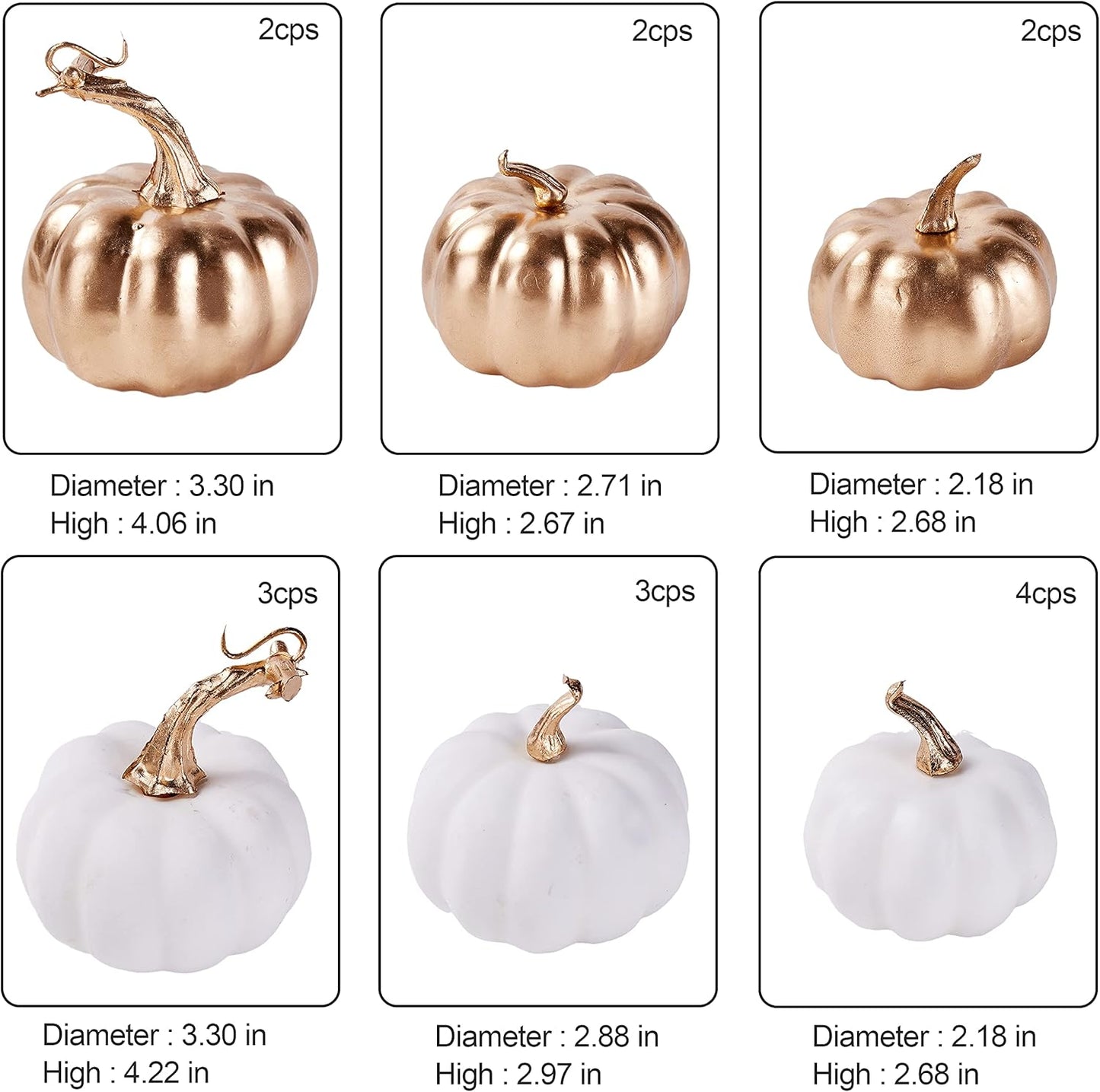 Artmag 16 Pcs Assorted Fall Artificial Pumpkins Harvest White Faux Pumpkins and Gold Plating Pumpkins for Halloween Fall Thanksgiving Decorating Displaying