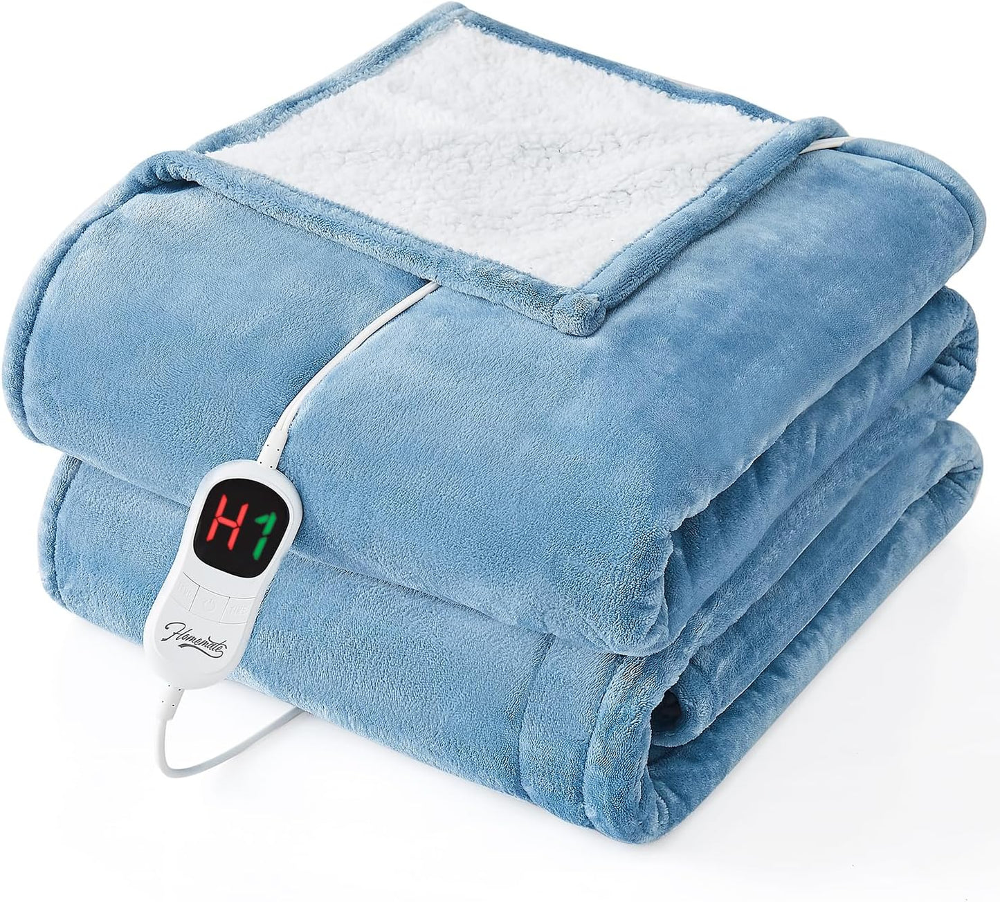 Homemate Electric Heated Blanket Full Size - 72"x84" Heated Bed Blanket Throw with 10 Heating Levels 8 Hours Auto Off Fast Heating Over-Heat Protection-Ultra Soft Flannel ETL Certified, Blue