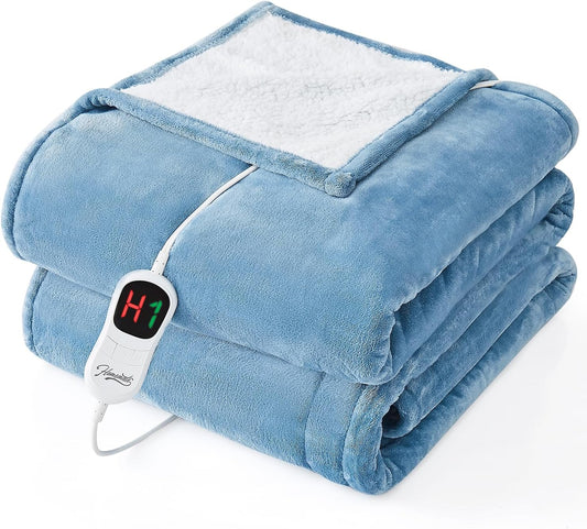 Homemate Electric Heated Blanket Full Size - 72"x84" Heated Bed Blanket Throw with 10 Heating Levels 8 Hours Auto Off Fast Heating Over-Heat Protection-Ultra Soft Flannel ETL Certified, Blue