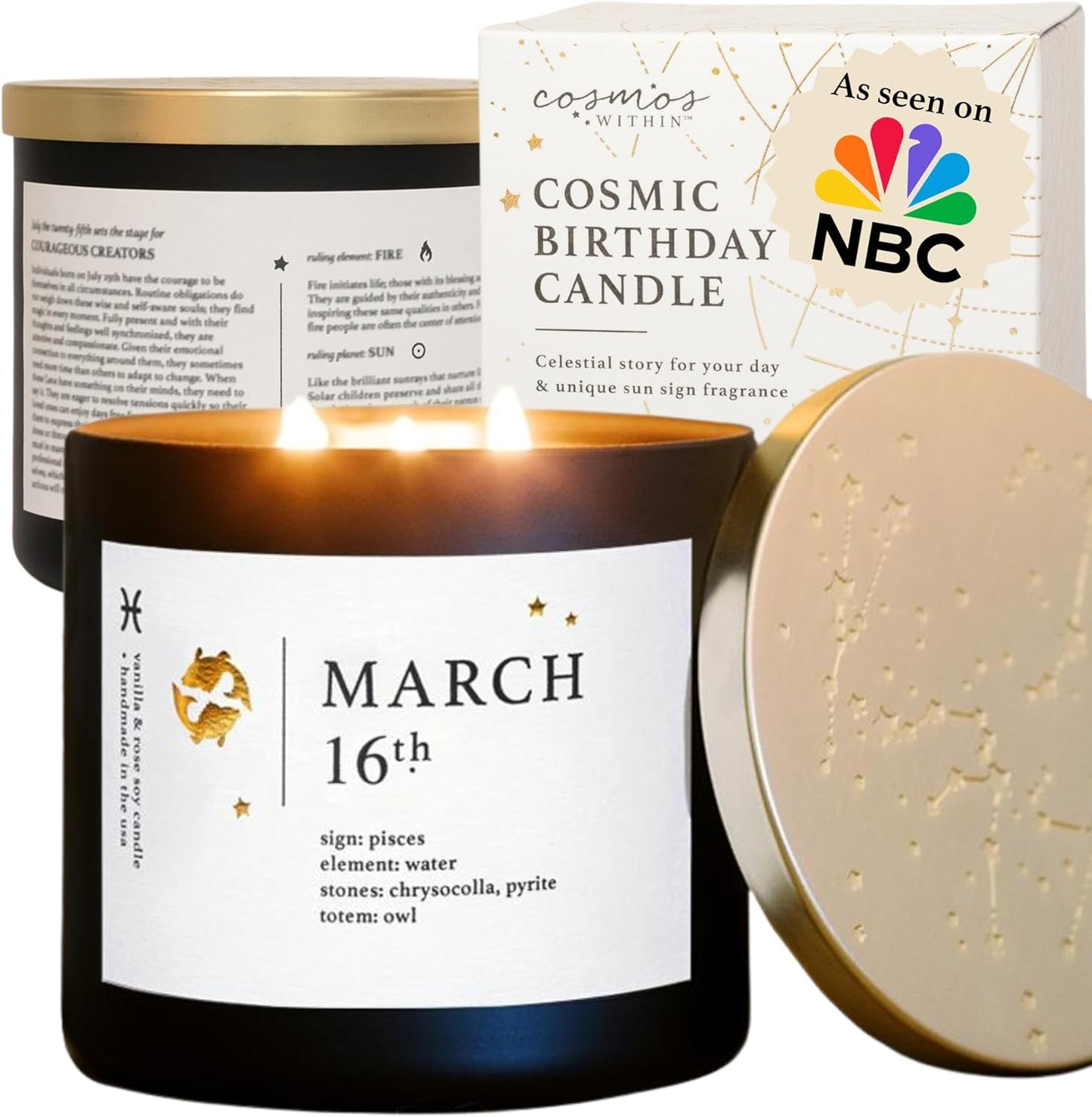 March 16th Personalized Zodiac Candle | Inspirational Astrology Reading and Daily Affirmation for Your Birthdate | Handmade Pisces Candles | Astrology Birthday Gifts for Women