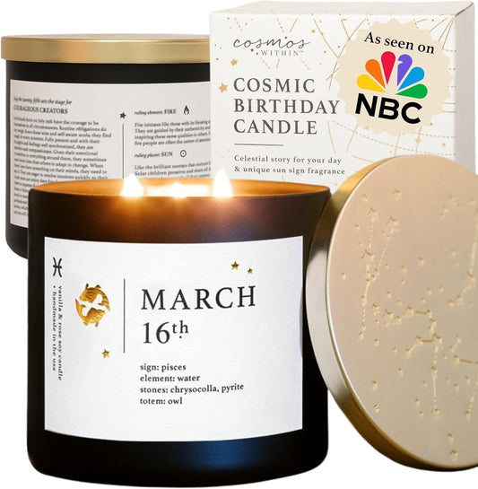 March 16th Personalized Zodiac Candle | Inspirational Astrology Reading and Daily Affirmation for Your Birthdate | Handmade Pisces Candles | Astrology Birthday Gifts for Women