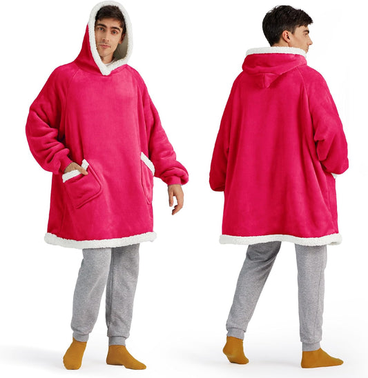 Bedsure Blanket Hoodie, Wearable Blanket for Adults & Kids as Gifts for Women Men, Birthday Gifts for Women Mom Girl Sherpa Oversized Hoodie, Magenta, Oversize