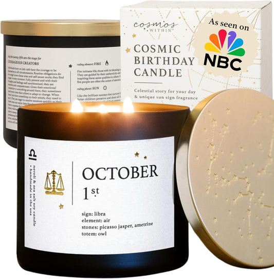 October 1st Personalized Zodiac Candle | Inspirational Astrology Reading and Daily Affirmation for Your Birthdate | Handmade Libra Candles | Astrology Birthday Gifts for Women