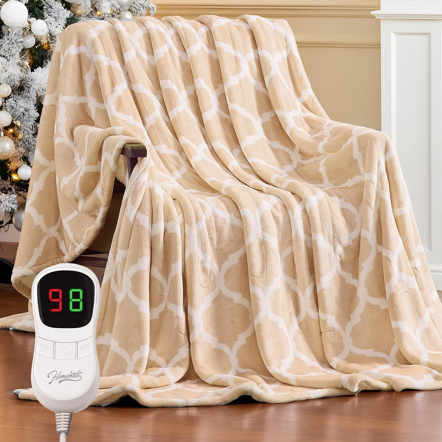 Homemate Heated Blanket Electric Throw - 50“x60“ Heating Blanket with 10 Fast Heat Levels 8 Hours Auto Off Soft Cozy Flannel Over-Heated Protection ETL Certification Keep Warming in Home