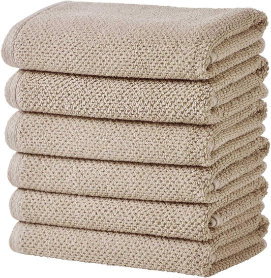 Great Bay Home Taupe Hand Towels - 100% Cotton 6 Pack 26x16 Hand Towel Set - Absorbent, Quick-Drying, Durable Towels for Handroom Decor - Low-Twist, Two-Ply Fibers (Silver Cloud)
