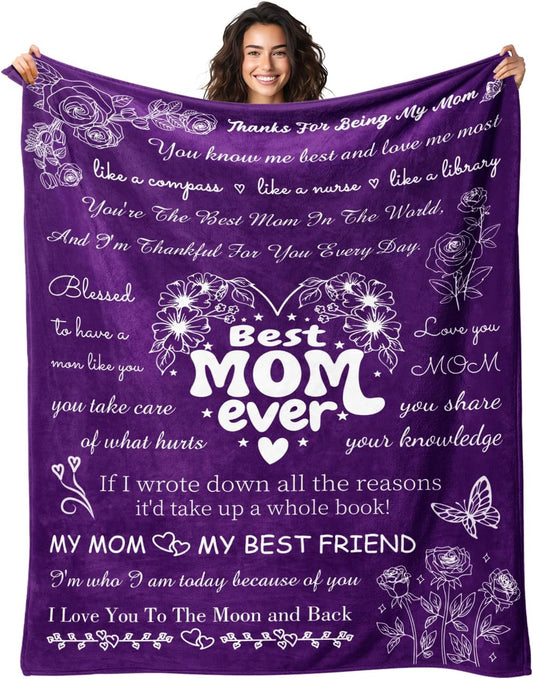 Birthday Gifts for Mom from Daughter Son - Christmas Blanket Gifts for Mom - Best Moms Ever Present - Mothers Day Valentines Day Presents for Mother - to My Mom‘s Blanket 50"x60" Purple