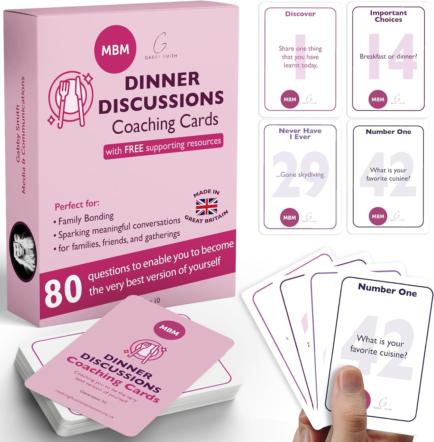 MBM 80 Dinner Discussion Conversation Cards – Table Talk Cards & Conversation Starter Deck for Family Bonding, Dinner Party Icebreakers & Meaningful Conversations