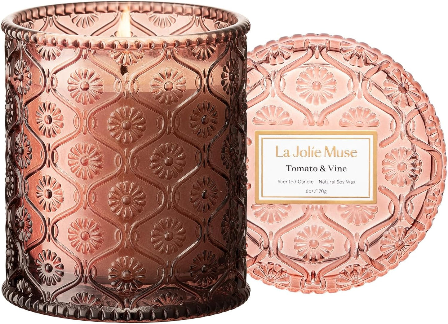 LA JOLIE MUSE Tomato & Vine Scented Candle, Luxury Candles Gifts for Women, Spring Candles for Home Scented, Natural Soy Wax Candle, 6 oz 40 Hours Burn