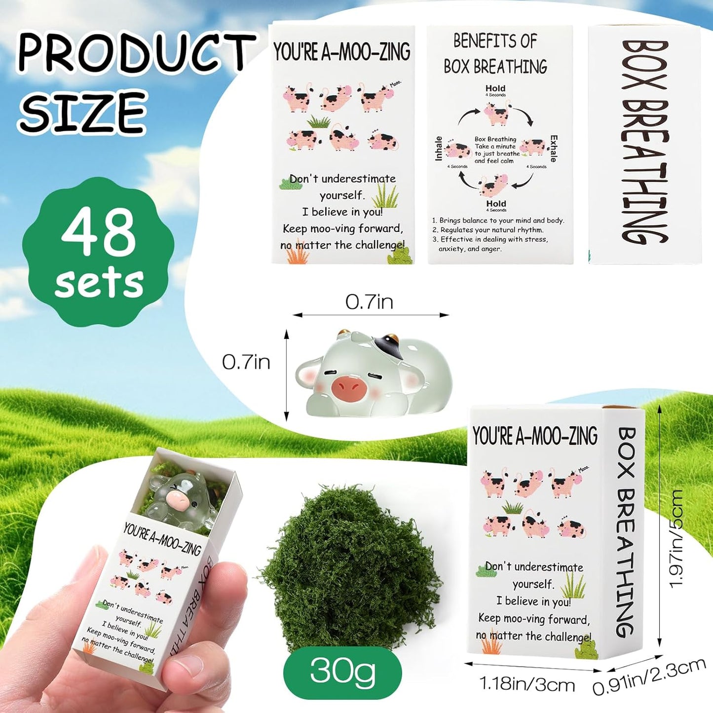 48 Sets Employee Appreciation Gifts Bulk Luminous Resin Animals Breathing Box Party Favor, Team Building Emotional Support Gifts Positive Thank You for Staff Coworkers(Milk Cow)