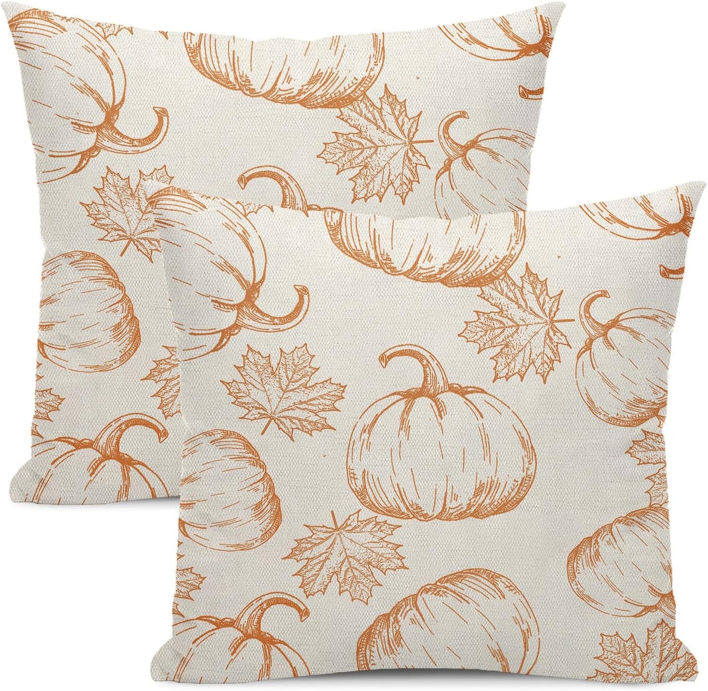 Fall Decor Pillow Covers 24x24 Set of 2 Orange Pumpkin Maple Leaves Throw Pillow Covers Outdoor Thanksgiving Decorative Cushion Covers for Autumn Home Couch Sofa