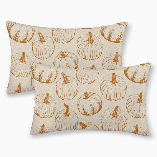 Fall Throw Pillow Covers 12 x 20 Set of 2 Burnt Orange Pumpkin Autumn Pillow Covers Harvest Thanksgiving Farmhouse Pillowcase Outdoor Decorative Lumbar Cushion Case for Sofa Couch Home Decor