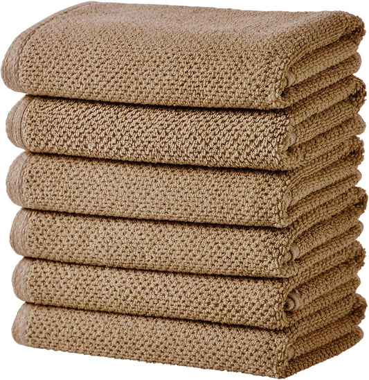 Great Bay Home Taupe Hand Towels - 100% Cotton 6 Pack 26x16 Hand Towel Set - Absorbent, Quick-Drying, Durable Towels for Handroom Decor - Low-Twist, Two-Ply Fibers (Mocha)