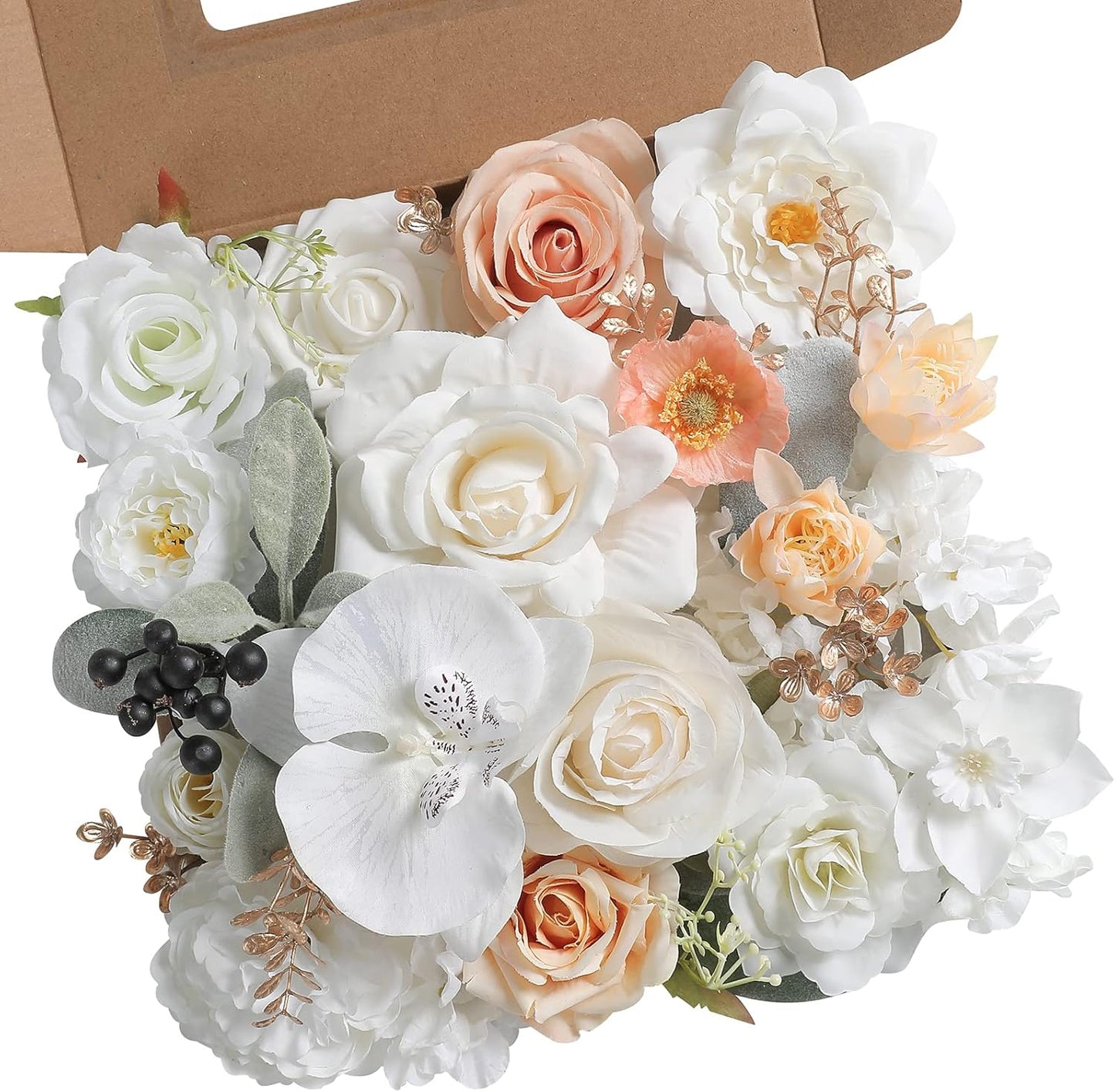 White Artificial Flowers Combo Silk Mix Fake Flowers Leaf for DIY Wedding Bouquets Centerpieces Arrangements Party Baby Shower Home Decorations